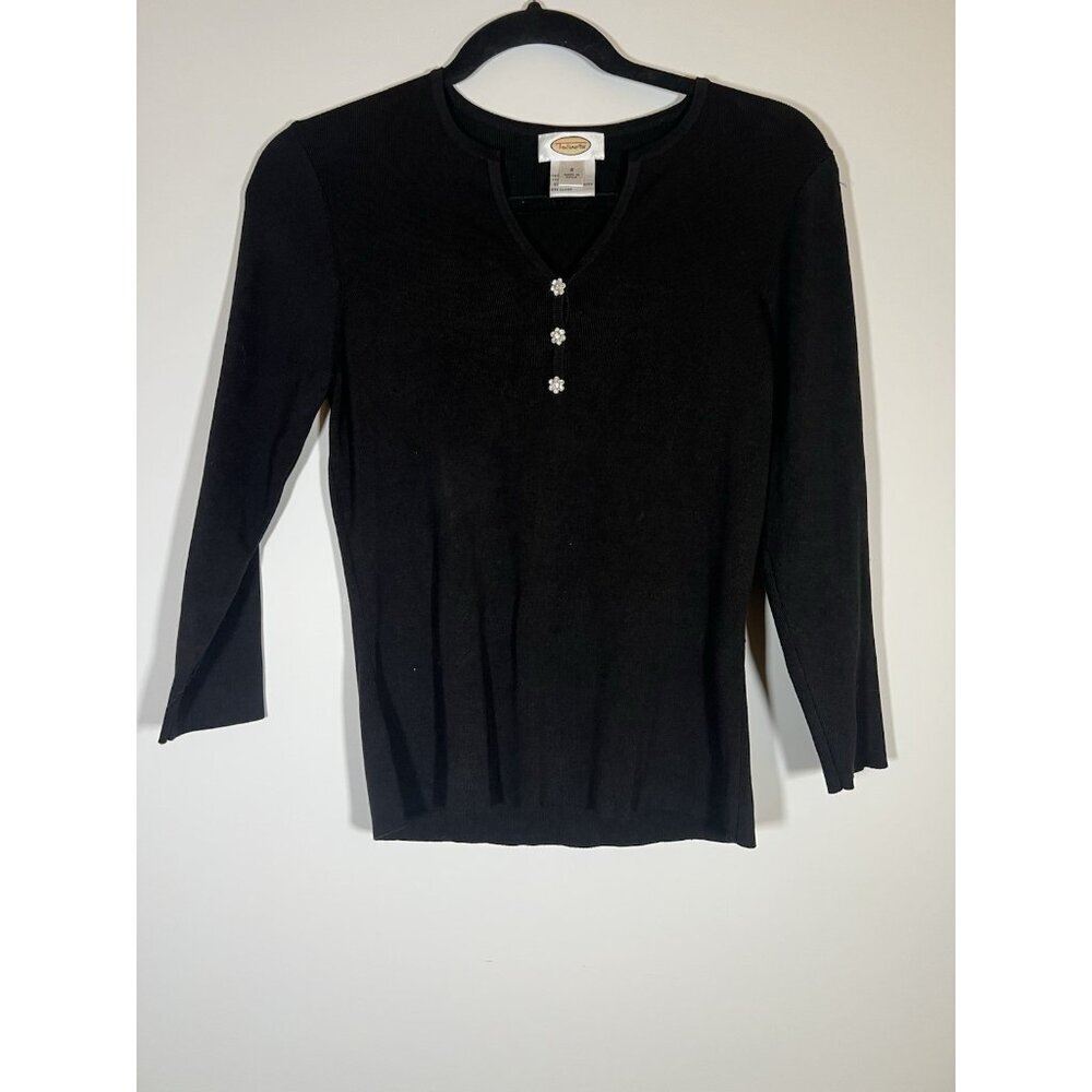 Vintage Y2K Talbots black vneck sweater rhinestone buttons S Lorelai Gilmore